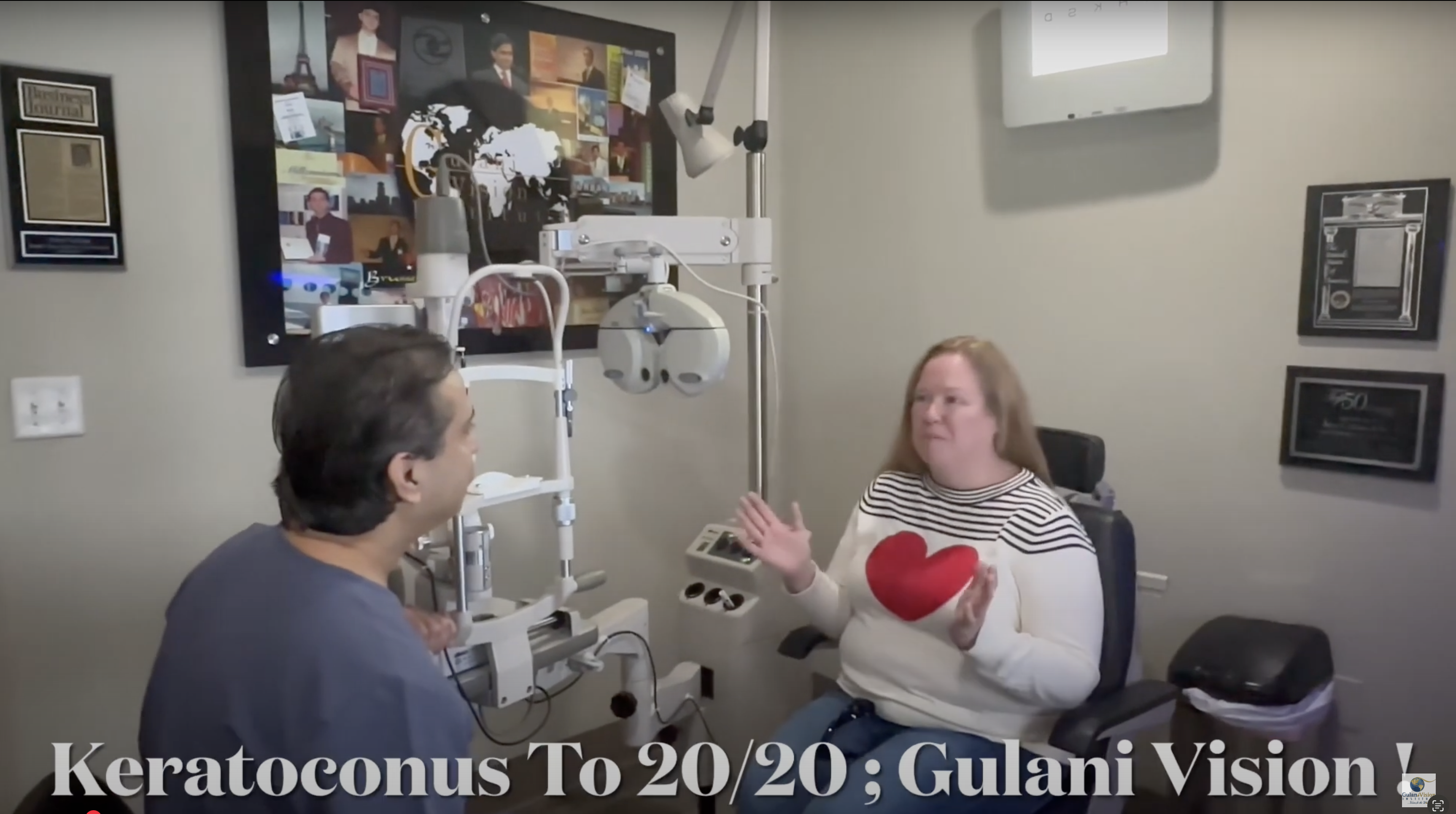 Dr. Gulani with a happy patient after successful LenzOplastique® treatment for advanced keratoconus, celebrating 20/20 vision without glasses or contacts.